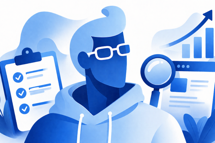 Коухейлыч — анализ объявлений и трафика, минималистичная иллюстрация в синем стиле